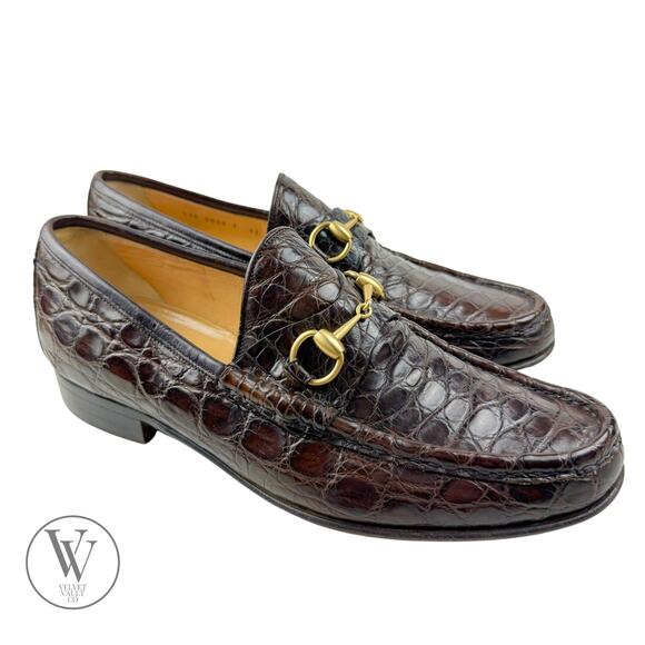 GUCCI Brown Crocodile Leather Horsebit Loafer Mens 11 ITALY - Picture 3 of 10